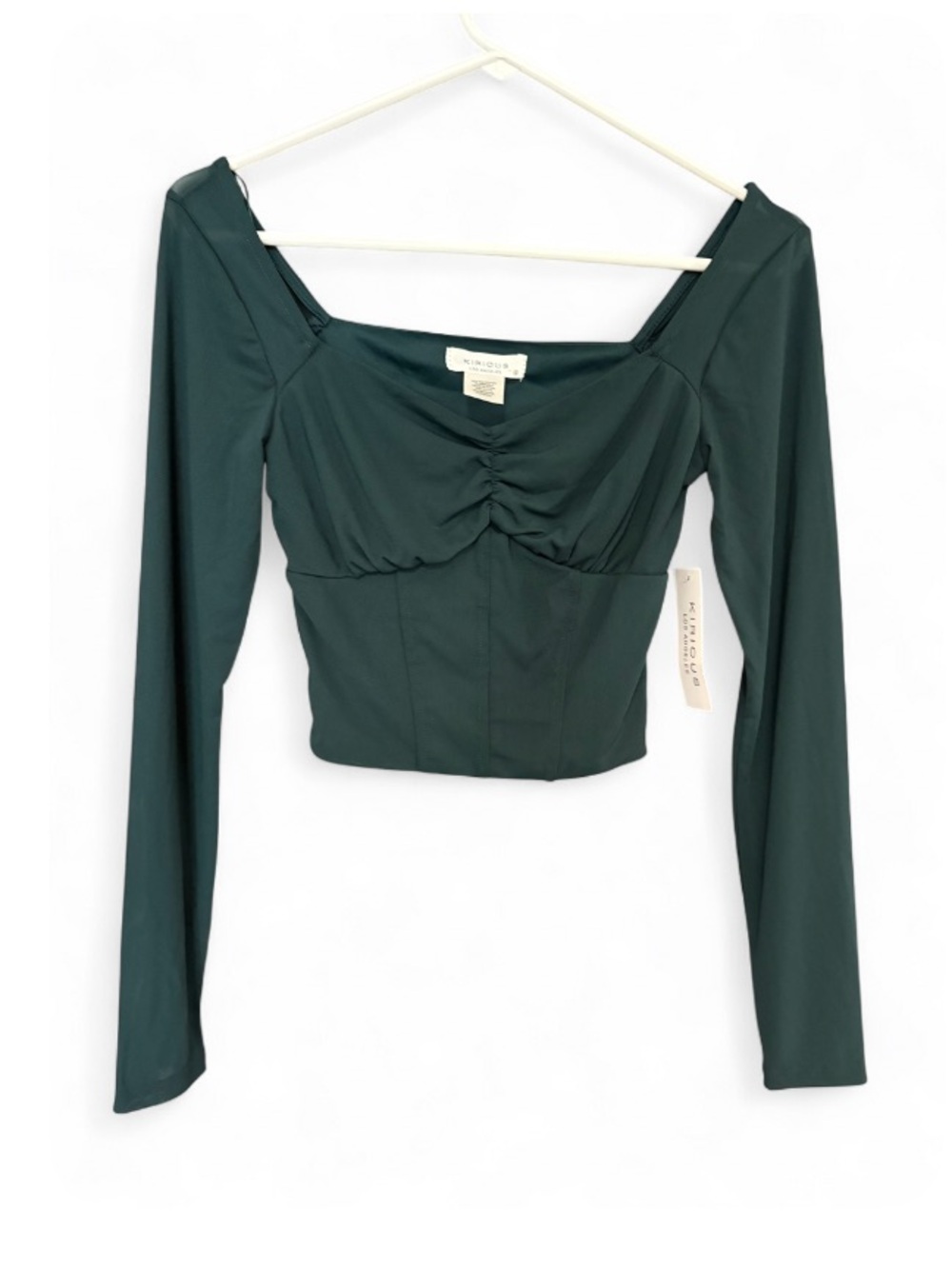 NWT Kirious Green Mesh Ruched Sweetheart Neckline Cropped Top
